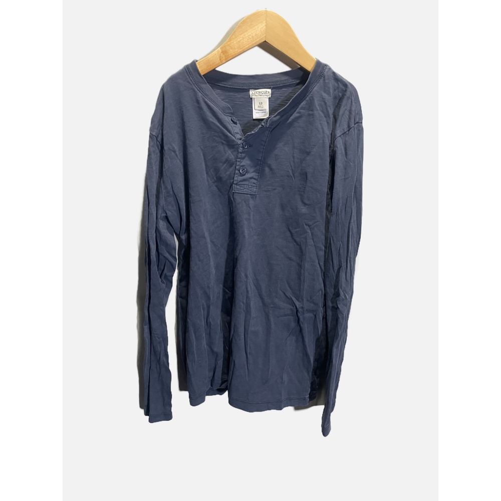 Crewcuts Henley Shirt Boys 12 Blue Long Sleeve Slub Cotton Casual Classic